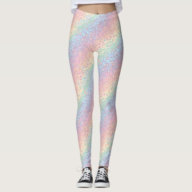 Pastel Opal Rainbow Leopard Print Leggings (Front)