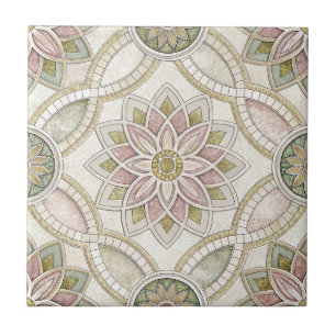 Pastel Opalescent Floral Mosaic - Mandala Ceramic Tile