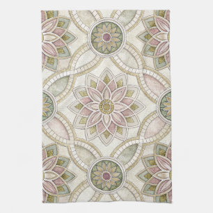 Pastel Opalescent Floral Mosaic - Mandala Tea Towel