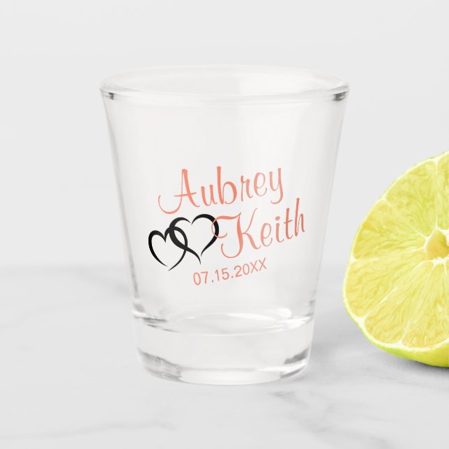 Pastel Orange and Black Bride and Groom  Shot Glass (Front)