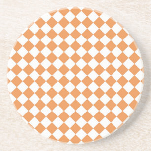 Pastel Orange and White Diamond Check pattern Coaster