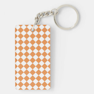 Pastel Orange and White Diamond Check pattern Key Ring