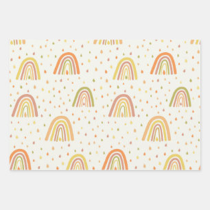 Pastel Orange and Yellow Boho Rainbows  with drops Wrapping Paper Sheet
