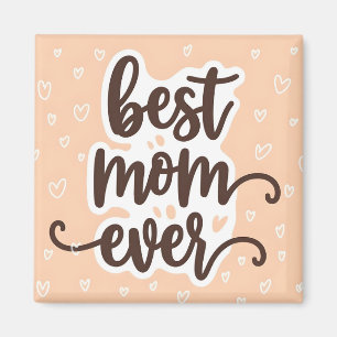 Pastel Orange Best Mum Ever Script Hearts Magnet