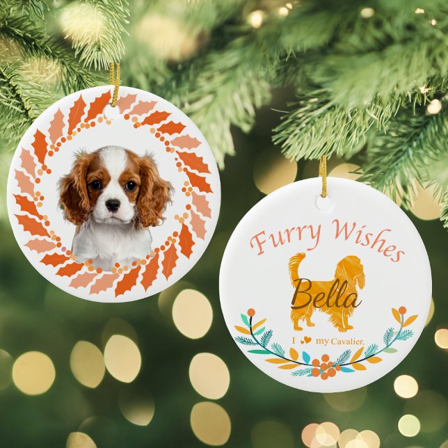 Pastel Orange Cavalier King Charles Spaniel Ceramic Ornament (Creator Uploaded)