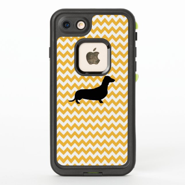 Pastel Orange Chevron With Dachshund LifeProof iPhone Case (Back)