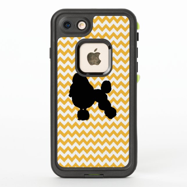 Pastel Orange Chevron With Poodle Silhouette LifeProof iPhone Case (Back)