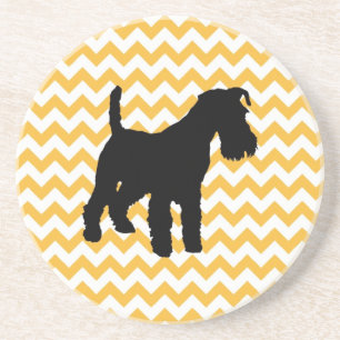 Pastel Orange Chevron With Schnauzer Silhouette Coaster