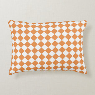 Pastel Orange Diamond Chequerboard pattern Decorative Cushion