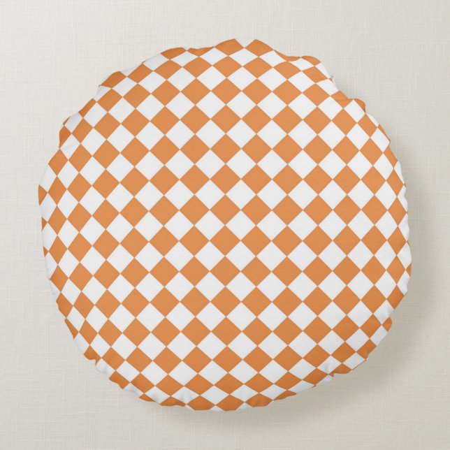 Pastel Orange Diamond Chequerboard pattern Round Cushion (Back)