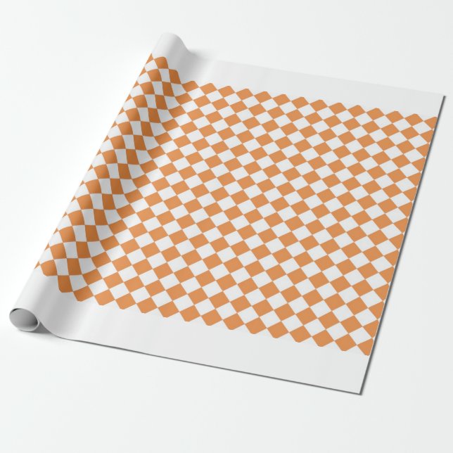 Pastel Orange Diamond Chequerboard pattern Wrapping Paper (Unrolled)
