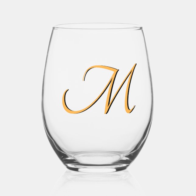Pastel Orange Elegant Monogram Initial Letter Stemless Wine Glass (Front)