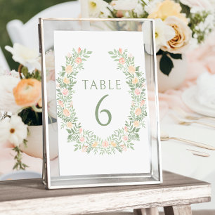 Pastel orange floral boho wedding table numbers