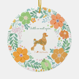 Pastel Orange Floral Poodle Custom Photo Memorial Ceramic Ornament