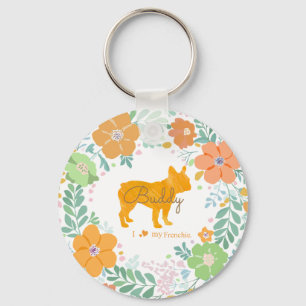 Pastel Orange French Bulldog Silhouette Photo Key Ring