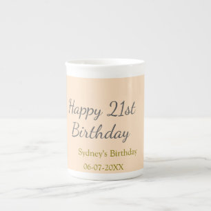Pastel orange gray happy 21st birthday name date bone china mug