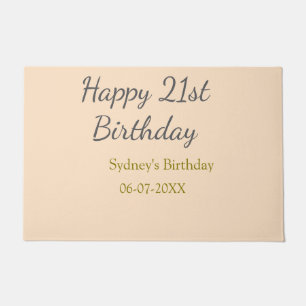 Pastel orange gray happy 21st birthday name date doormat