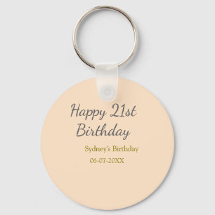 Pastel orange gray happy 21st birthday name date key ring