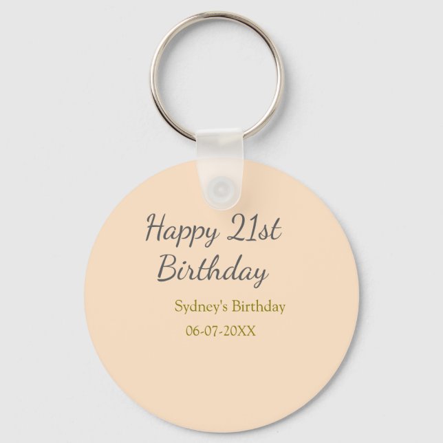 Pastel orange gray happy 21st birthday name date key ring (Front)