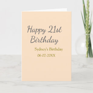 Pastel orange grey happy 21st birthday name date card