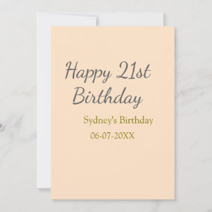 Pastel orange grey happy 21st birthday name date invitation