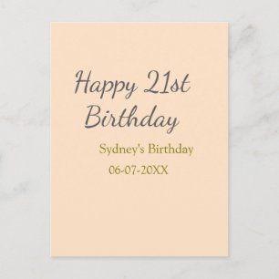 Pastel orange grey happy 21st birthday name date postcard