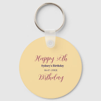 Pastel orange happy 30th birthday name date purple key ring