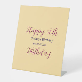 Pastel orange happy 30th birthday name date purple pedestal sign