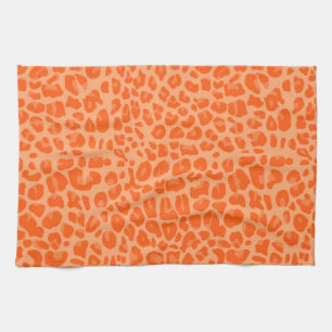 Pastel orange leopard print pattern tea towel