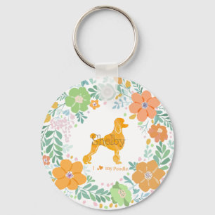 Pastel Orange Poodle Silhouette - Name & Photo  Key Ring