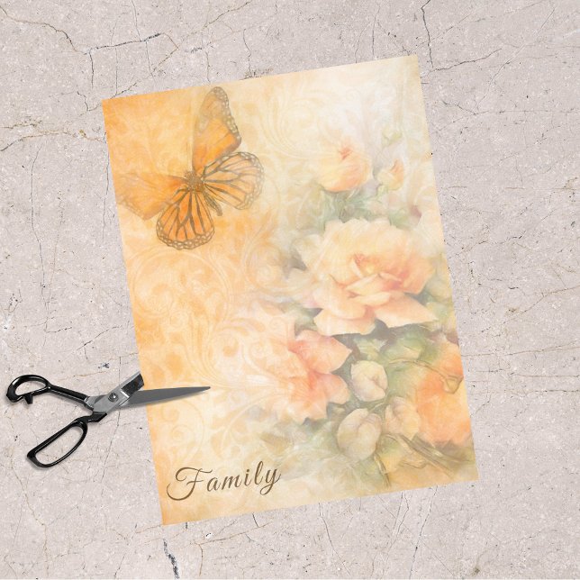 Pastel Orange Roses and Butterfly Family découpage Tissue Paper (Creator Uploaded)