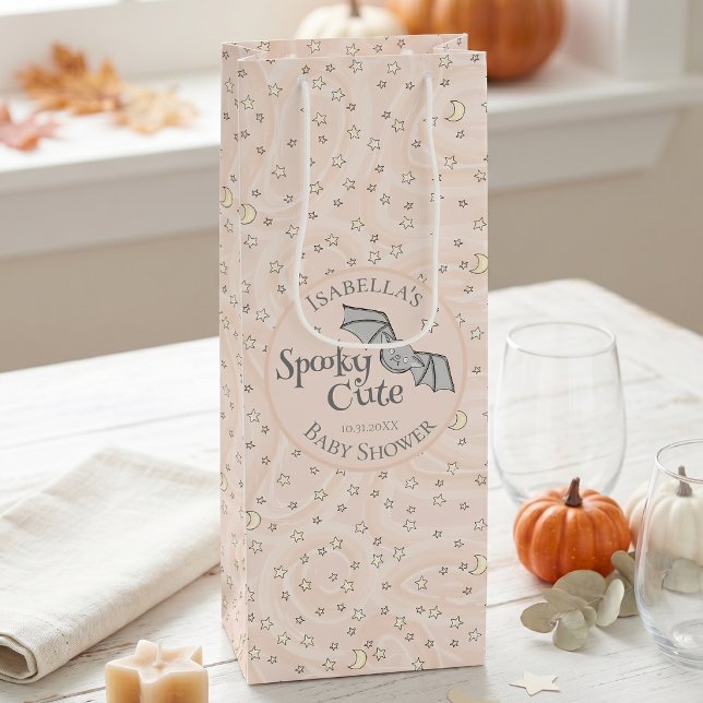 Pastel Orange Spooky Cute Wine Gift Bag (Spooky Cute Wine Gift Bag features original hand-drawn artwork with cute bat, stars and moons
)