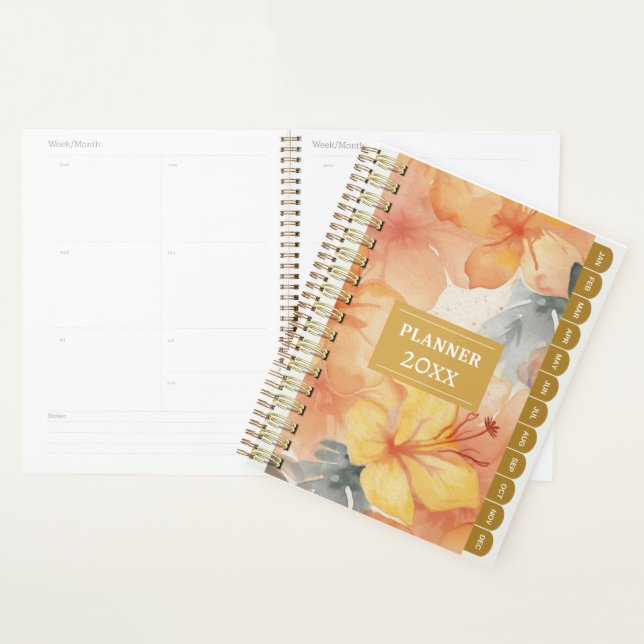 Pastel Orange Yellow Hibiscus Monthly Planner 202X (Display)