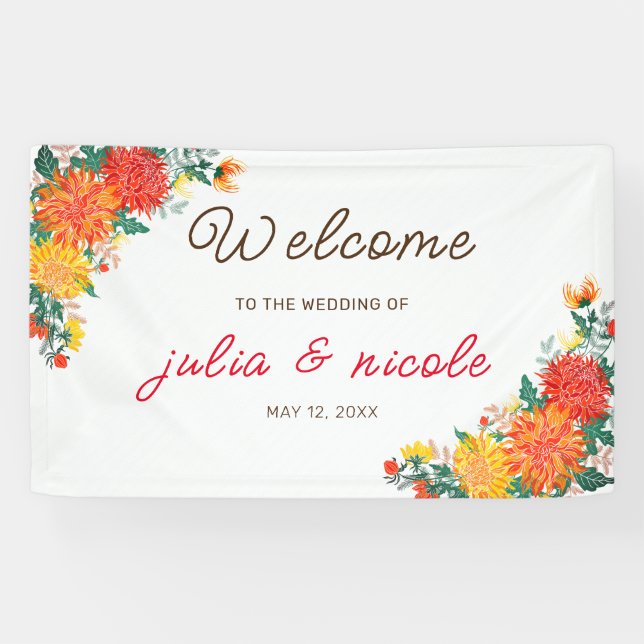 Pastel Orange Yellow Spring Dahlia Flowers Wedding Banner (Horizontal)