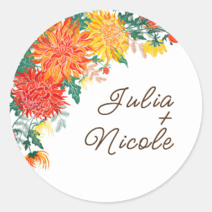 Pastel Orange Yellow Spring Dahlia Flowers Wedding Classic Round Sticker