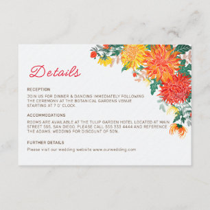 Pastel Orange Yellow Spring Dahlia Flowers Wedding Enclosure Card