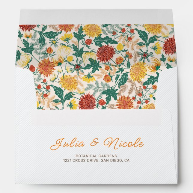 Pastel Orange Yellow Spring Dahlia Flowers Wedding Envelope (Back (Bottom))