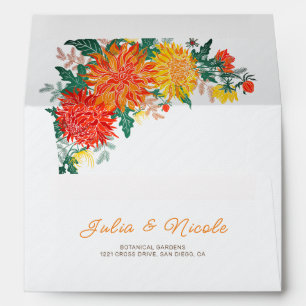 Pastel Orange Yellow Spring Dahlia Flowers Wedding Envelope