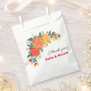 Pastel Orange Yellow Spring Dahlia Flowers Wedding Favour Bag