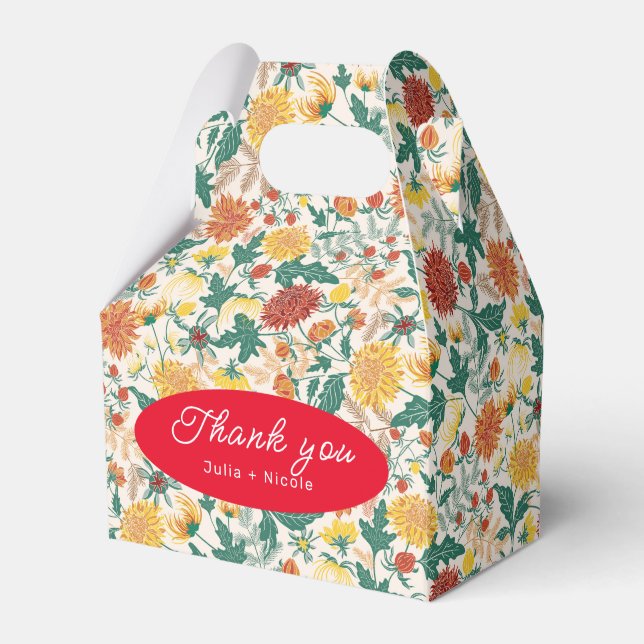 Pastel Orange Yellow Spring Dahlia Flowers Wedding Favour Box (Front Side)