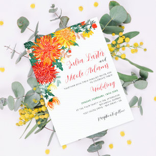 Pastel Orange Yellow Spring Dahlia Flowers Wedding Invitation