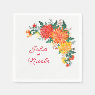Pastel Orange Yellow Spring Dahlia Flowers Wedding Napkin