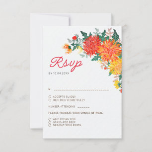Pastel Orange Yellow Spring Dahlia Flowers Wedding RSVP Card