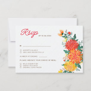 Pastel Orange Yellow Spring Dahlia Flowers Wedding RSVP Card
