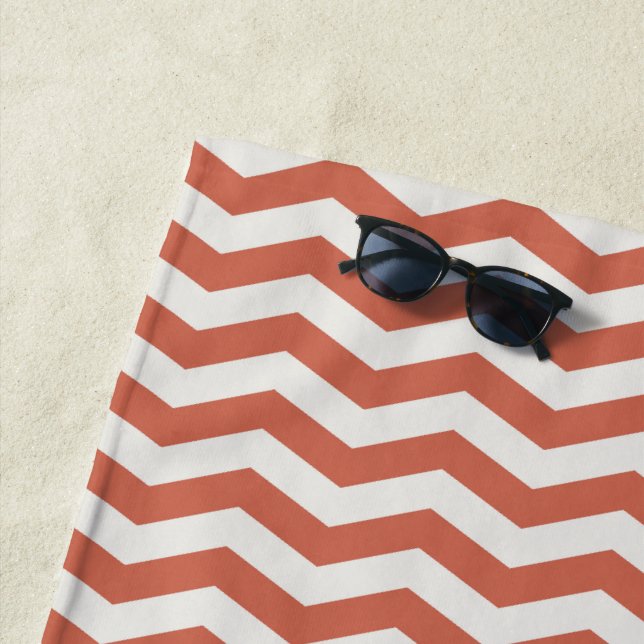 Pastel orange zig zag stripe geometric beach towel (In Situ)