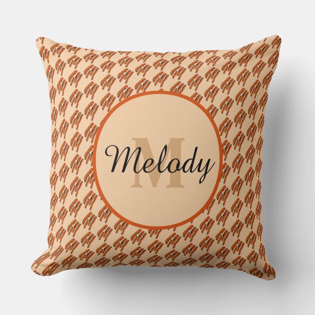 Pastel & orangeGold Leopard Animal Print Monogram  Cushion (Front)