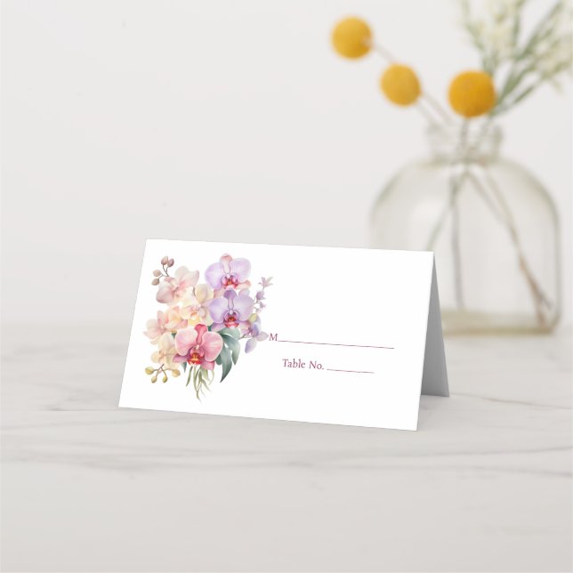 Pastel Orchids Guest Table Number Place Card (Front)