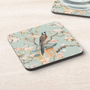 Pastel Oriental Bird and Fruit Blossoms Coaster