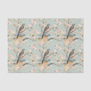 Pastel Oriental Bird and Fruit Blossoms Tissue Paper