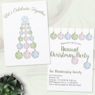 Pastel Ornaments Modern Christmas Tree Party Invit Invitation